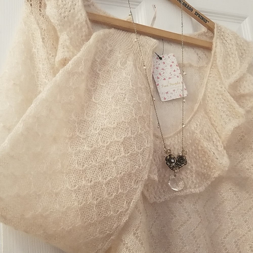 FREE PEOPLE Romantic Macaroon Boho Ruffle Neck Sweater - Picture 6 of 8